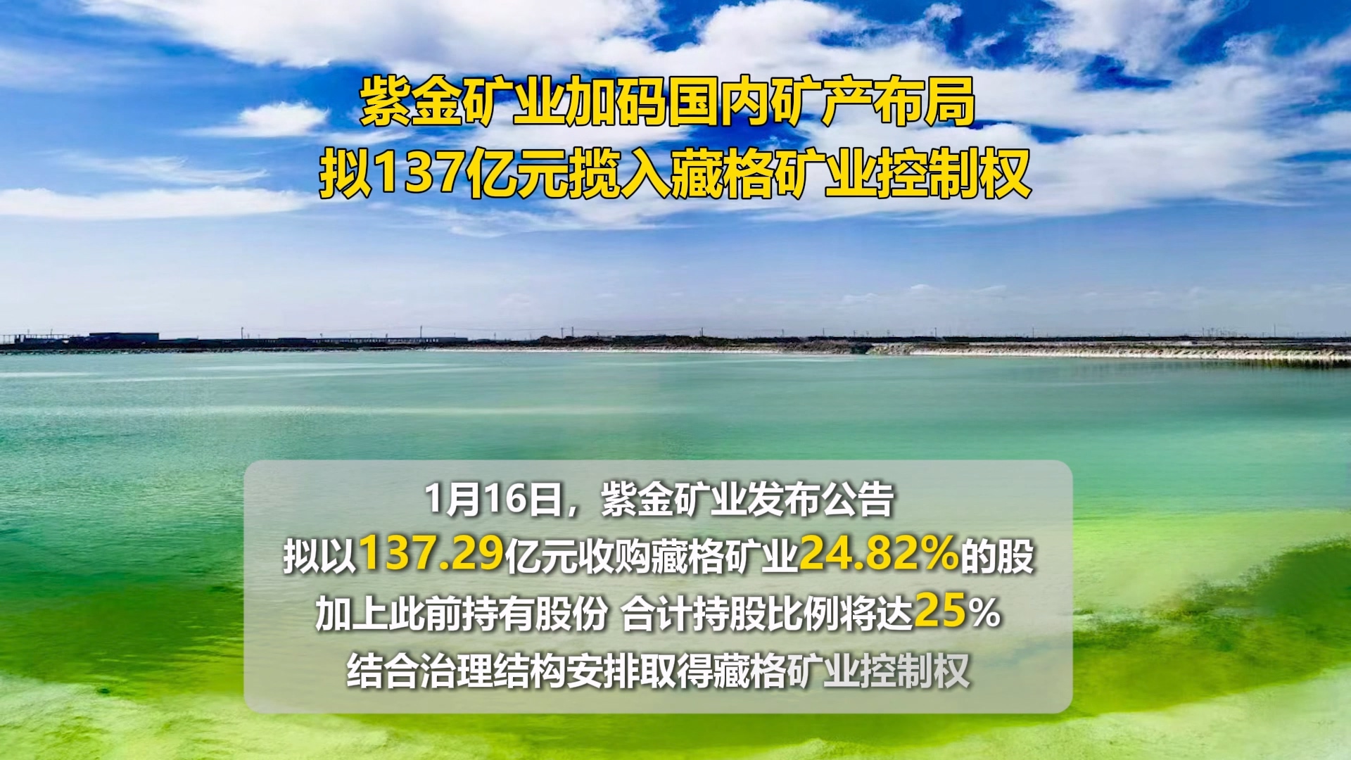UPAY钱包官方网站矿业加码国内矿产布局 拟137亿元揽入藏格矿业节制权